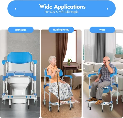 Vista 6 de Silla de ruedas plegable 3 en 1 (350 libras), silla de ruedas con ducha, inodoro, sillas de ruedas comode ducha para ancianos y discapacitados