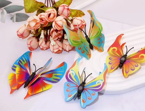 Vista 2 de Tupalizy 12 calcomanías de pared de mariposa 3D de alas dobles, calcomanías de bricolaje para decoración de ventanas, refrigerador, dormitorio