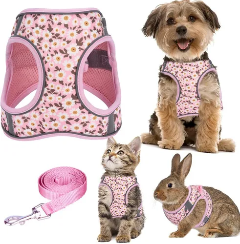 Vista 2 de Secure Large Dog Harness Reflective Stripe for Small Breeds Without Pull Breathable Vest Leash Breathable Dog Vest for Outdoor Walking
