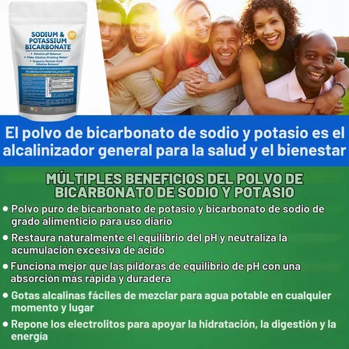 Vista 6 de Polvo de bicarbonato de sodio y polvo de bicarbonato de potasio Suplemento de equilibrio de pH. Haga galones de gotas de agua alcalina