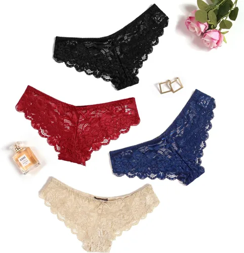 Vista 3 de Avidlove Bragas de encaje floral para mujer, ropa interior sexy hipster en forma de V