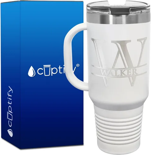 Vista 93 de Vaso personalizado de regalo de cumpleaños para mujeres y hombres, con monograma de escritura dividida, inicial y nombre grabado en negro, taza