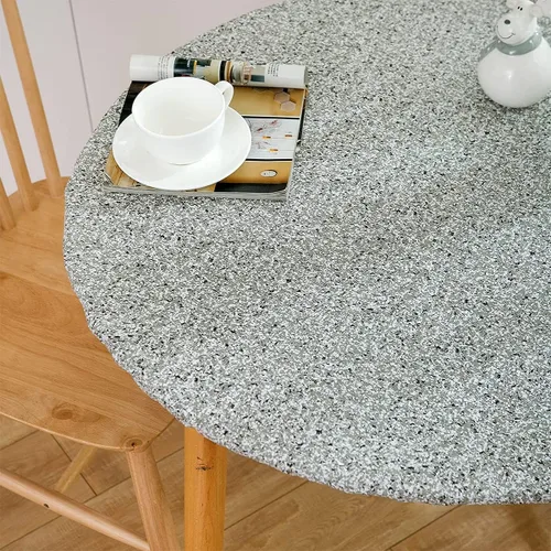 Vista 6 de Mantel redondo de vinilo de plástico ajustable con parte trasera de franela y borde elástico, protector de mesa impermeable para mesa de comedor