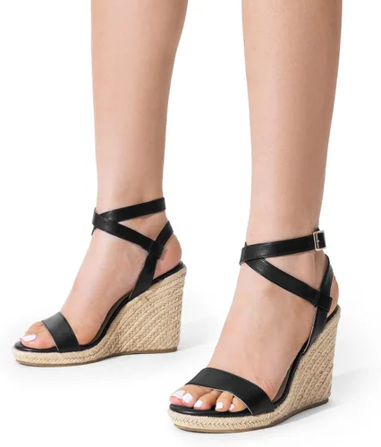 Vista 6 de DREAM PAIRS Sandalias de plataforma para mujer Negro PU