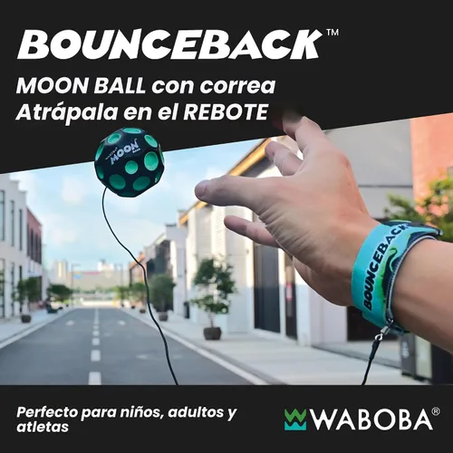 Vista 2 de Waboba Bola de Retorno Bounceback Negra y Azul Lunar, Bolas Hiper Rebote, Rebote Extremo y Diversión, Bola de Rebote Super Alto para Juegos Activos