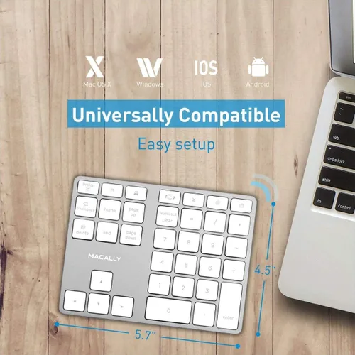 Vista 3 de Macally Bloc de números inalámbrico para Mac y PC y un mouse inalámbrico Bluetooth, funciona con números de manera más eficiente