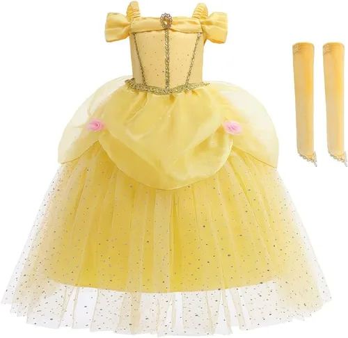 Vista 67 de FMYFWY Disfraz de princesa de Bella para niñas, disfraz de belleza y bestia, Halloween, Navidad, boda, cumpleaños (accesorios)