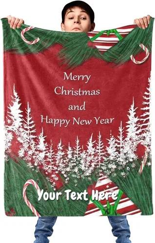Vista 2 de Merry Christmas Blanket, Custom Throw Blanket with Name, Personalized Flannel Christmas Blanket for Couch Sofa, 30" x 40