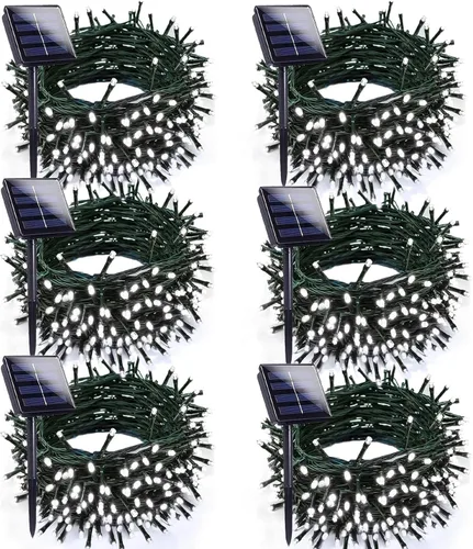Vista 10 de Paquete de 2 luces solares de Navidad multicolor para exteriores, impermeables, 200 LED de 66 pies, cable verde con 8 modos, luces solares de hadas