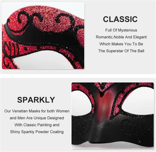 Vista 2 de Máscara veneciana para hombres, mujeres, parejas, máscara veneciana para Halloween, Mardi Gras, fiesta de disfraces