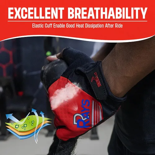 Vista 9 de RRAYS Guantes de ciclismo - Tela de licra transpirable - Guantes acolchados de medio dedo, guantes de bicicleta unisex, guantes de ciclismo