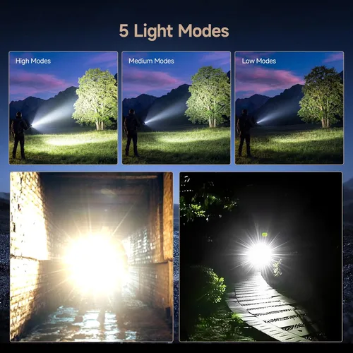 Vista 5 de SKYFIRE 1376 linternas LED con lente de encendido, recargable de 2000 lúmenes altos, luz de flash zoomable, 5 modos, impermeable, IPX6, potente