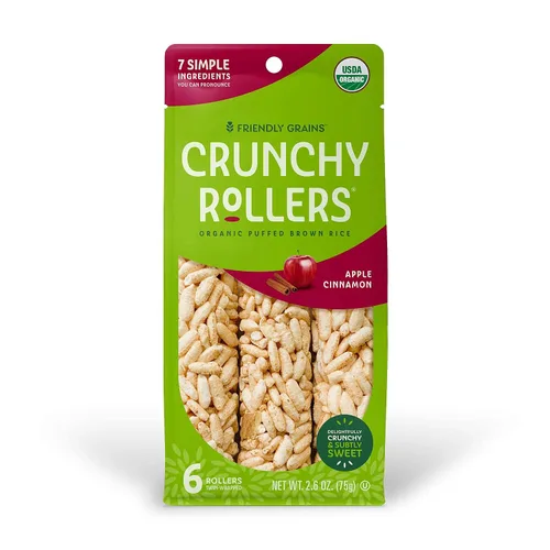 Vista 3 de Friendly Grains - Rollos crujientes - Snacks de arroz orgánico - Manzana y canela (4 paquetes de 6)