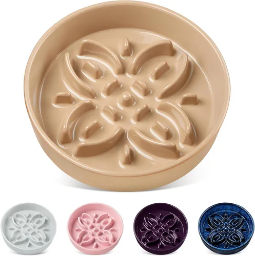 Vista 10 de vancasso Cuencos de alimentación lenta de cerámica para perros, cuencos de comida para perros con rompecabezas con laberinto floral, plato de comida