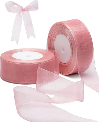 Vista 12 de Cinta de organza roja para envolver regalos, cinta transparente brillante de 2 pulgadas para ramos, bodas, festivales, 50 yardas cada rollo