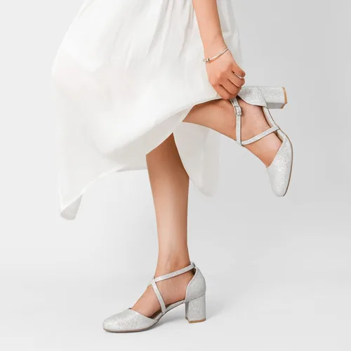Vista 2 de Greatonu Zapatos de vestir de tacón bajo para mujer, puntera redonda cerrada, correa cruzada, para boda, novia, fiesta, oficina
