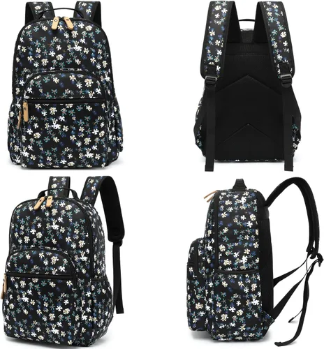 Vista 76 de Leaper Mochila para laptop para mujer: linda mochila floral para escuela, universidad, viajes, trabajo, mochila ligera para niños, Negro margarita