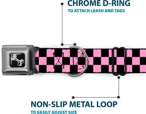 Vista 5 de Collar de perro Buckle-Down Checker negro/rosa bebé, multicolor, "1" ancho - se adapta a cuello de 9-15" - pequeño