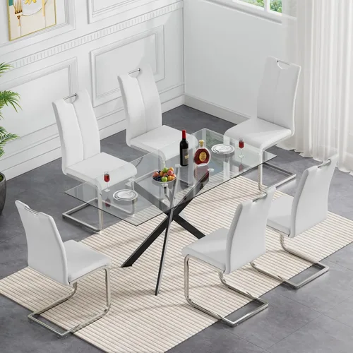 Vista 38 de HomVent Juego de mesa de comedor redonda de vidrio de 3 piezas, juego de mesa de cocina de vidrio redondo para 2 personas con 2 sillas de comedor