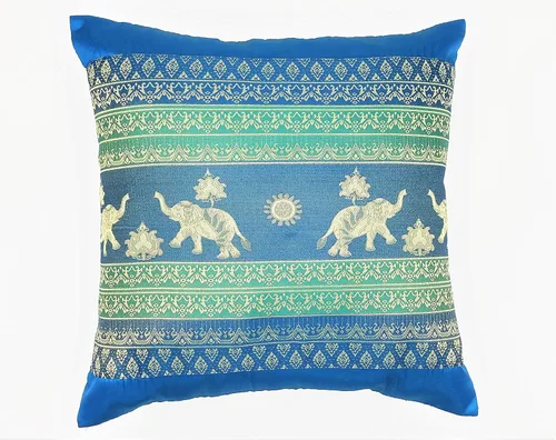 Vista 16 de Fundas de almohada decorativas hechas de seda tailandesa. Bordadas con estampado floral y pequeñas, fundas de almohada de elefantes reales (negro)