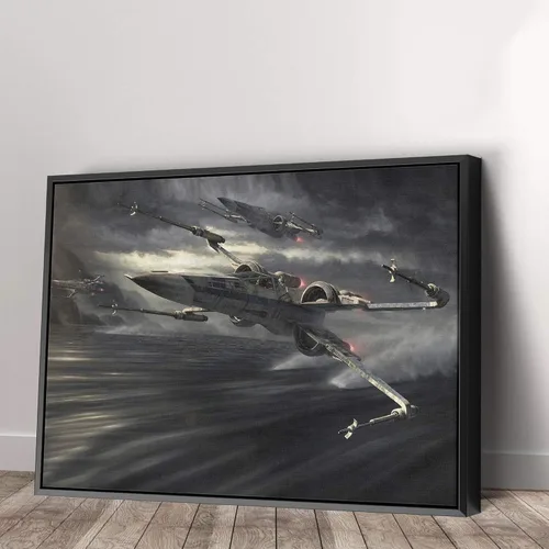 Vista 8 de Arte de pared en lienzo de batalla de cazas estelares Arte de pared de naves espaciales futurista de ciencia ficción Arte de pared con tema