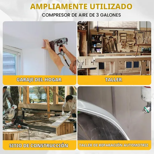 Vista 8 de Compresor de aire, tanque portátil sin aceite de 3 galones máximo 110 PSI e ideal para pintar, inflar y otras herramientas neumáticas.