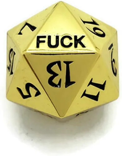Vista 4 de Juego de dados de metal dorado D20 F*** Critical Fail F 20 caras DND negro Gunmetal número de color para juegos de rol, Dungeons and Dragons D&D
