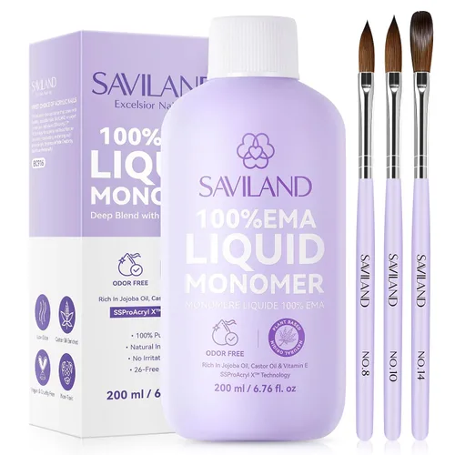 Vista 8 de SAVILAND Líquido acrílico para uñas monómero: monómero líquido acrílico sin amarillamiento de 4 onzas con cepillo de uñas #12 para aplicación
