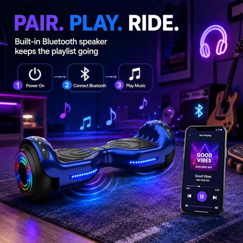 Vista 8 de Hoverstar Hoverboard para niños de 7 a 12 años, luces Bluetooth y LED, 2026 Azul