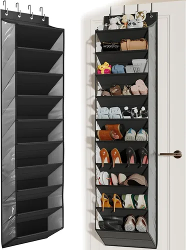 Vista 13 de Mefirt - Zapatero sobre la puerta para armario para más de 18 pares, organizador de zapatos de puerta con grandes bolsillos transpirables, zapatero