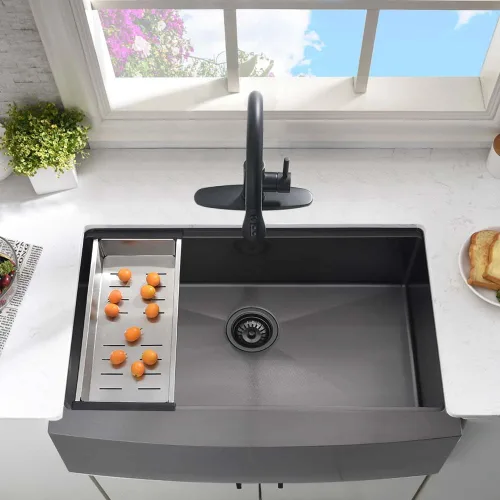 Vista 9 de Fregadero negro de 33 pulgadas para cocina de 33 x 21 pulgadas, fregadero de cocina de acero inoxidable negro, estación de trabajo, fregadero