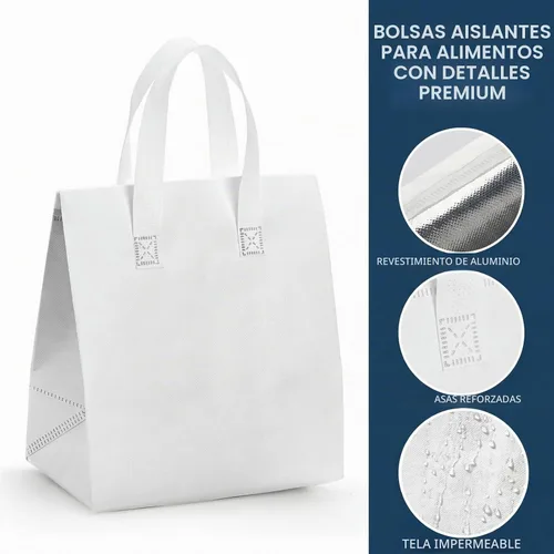 Vista 5 de ZENFUN Juego de 25 bolsas aisladas para llevar, pequeñas bolsas aisladas para comestibles, bolsas térmicas blancas para alimentos congelados