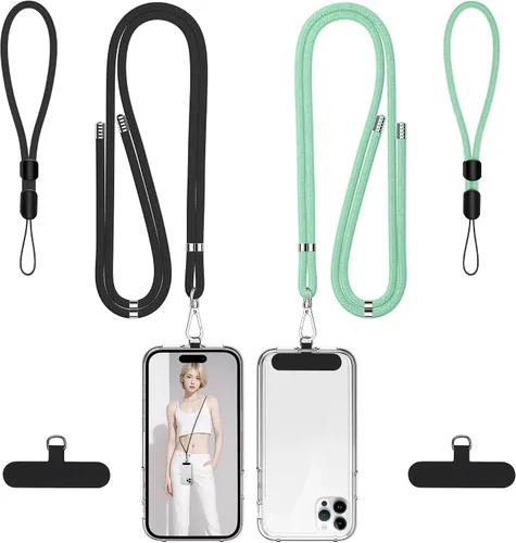 Vista 14 de Cordon para teléfono celular, cordon cruzado para teléfono con correa de cuello ajustable y paquete de 2 correas de muñeca para teléfono con parches