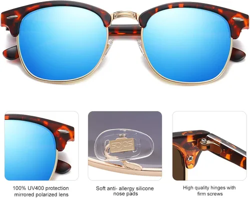 Vista 3 de SOJOS Retro Semi Rimless Polarized Sunglasses Horn Rimmed UV400 Glasses SJ5018