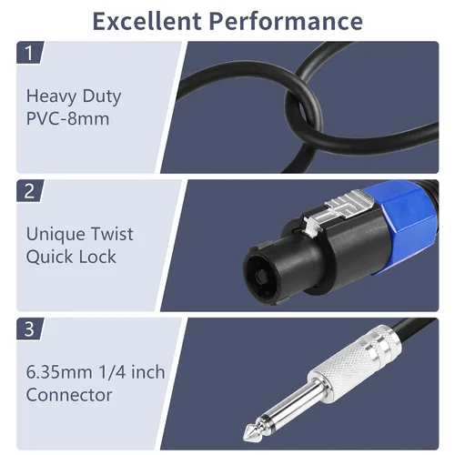 Vista 2 de CERRXIAN Cables de altavoz de 6 pies y 5.9 ft a macho de 1/4 de pulgada, cable de conexión profesional para conector TS de 0.250 in, cable