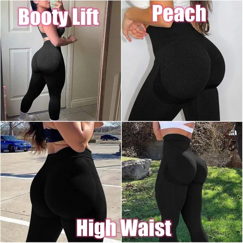 Vista 5 de JGS1996 Leggings con levantamiento de glúteos para mujer, cintura alta, para entrenamiento, sin costuras, pantalones de yoga con levantamiento