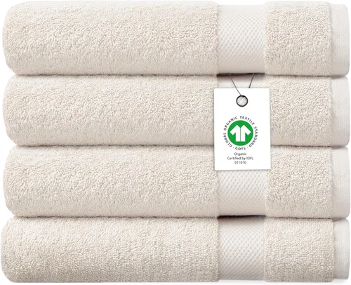 Vista 18 de Toalla de baño de felpa de algodón orgánico de lujo Certificado GOTS y OEKO-TEX Toallas de calidad hotelera premium Tecnología Feather Touch