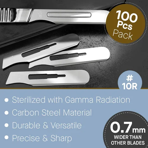 Vista 4 de Hojas 10r Dermaplaning 0.7mm Extra Anchas Paquete de 100 Hojas Quirúrgicas 10r, Tamaño 10r Hojas de Bisturí, Acero de Alto Carbono Dermablade Hojas