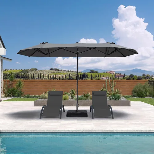 Vista 147 de PURPLE LEAF - Sombrilla de mercado de patio de 13 pies con base rectangular doble cara, sombrilla de mesa para exteriores con manivela, 12 varillas