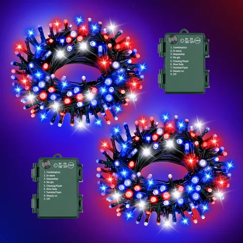 Vista 13 de Luces de Cadena de Halloween Total 100LED Operadas por Batería Exteriores 8 Modos con Temporizador 16.4Pies*2, 50LED*2 Luces de Hadas Impermeables