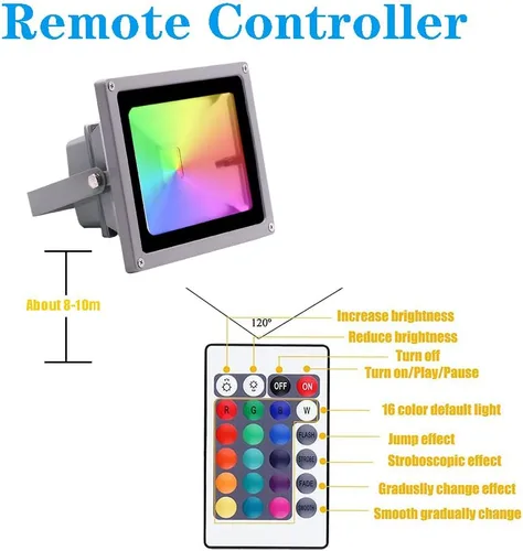 Vista 5 de Foco LED RGB de 10 W que cambia de color con control remoto, enchufe de cable de 5 pies, 4 modos de flash, regulable, IP 66 a prueba de agua