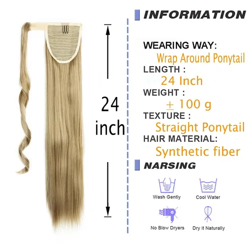 Vista 6 de OMGREAT Extensión de cola de caballo de 24 pulgadas, extensiones de cabello largo y lacio para mujer, cola de caballo sintética envolvente
