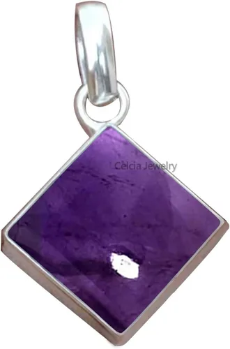 Vista 15 de Colgante de plata de ley 925 maciza para hombres y mujeres, auténtico ónix negro plano, cuadrado, colgante único hecho a mano para ella y él