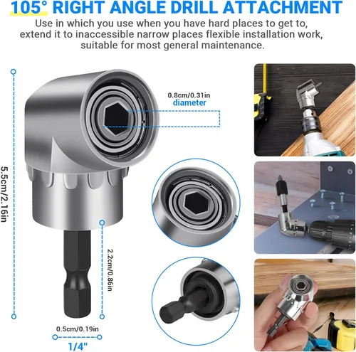 Vista 4 de Juego de 32 piezas de extensión de broca flexible, adaptador de enchufe hexagonal de 1/4 3/8 1/2 pulgadas con junta giratoria, accesorio de taladro