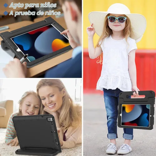 Vista 6 de LTROP Funda infantil para iPad de 9ª/8ª/7ª generación (2021/2020/2019), iPad 10.2 con protector de pantalla integrado, funda para niños con soporte