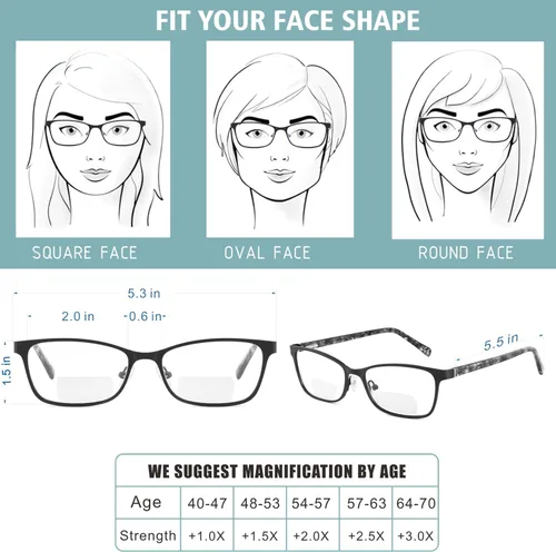 Vista 5 de Gafas de lectura bifocales pequeñas para mujer, con luz azul, lector de computadora, parte superior transparente, Cateye para mujer, gafas elegantes