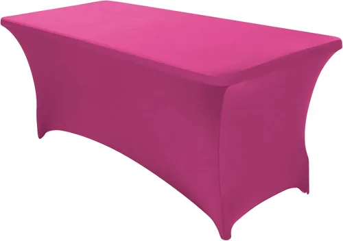 Vista 24 de Paquete de 2 fundas de mesa ajustadas rectangulares de spandex de 6 pies, color beige, mantel de tela elástica sin arrugas para fiestas, ferias
