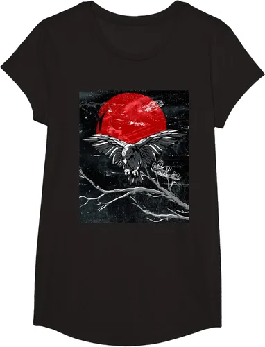 Vista 3 de Red Moon Raven - Camiseta japonesa de cuervo negro, Negro, S