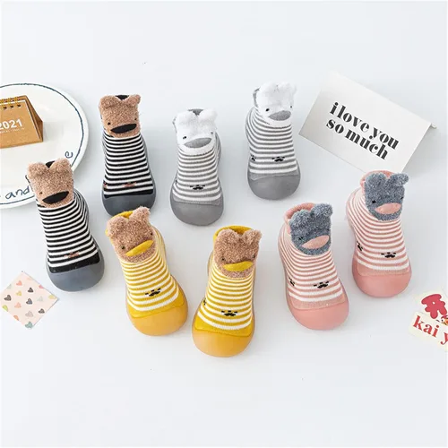 Vista 6 de Pantuflas antideslizantes para caminar y correr, mocasines para bebés y niños pequeños, mocasines antideslizantes con rayas arcoíris
