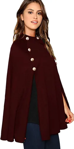 Vista 4 de MakeMeChic capa elegante para mujer con botones con mangas tipo poncho estampado a cuadros abrigo